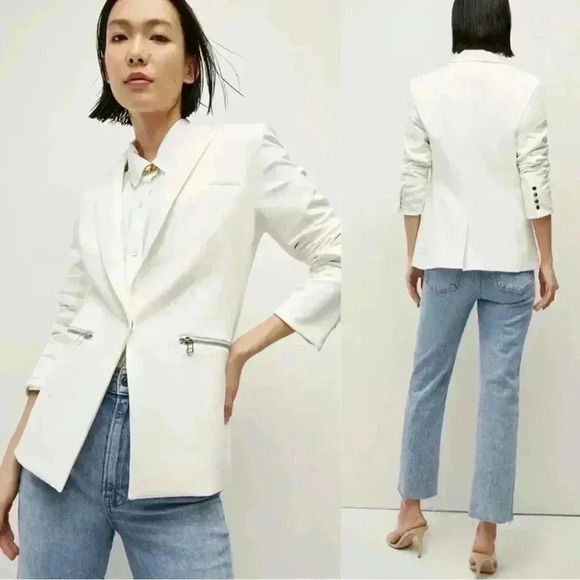 Veronica Beard Iconic Scuba Dickey Jacket Blazer Size 6 White Zipper Pockets - Picture 2 of 11
